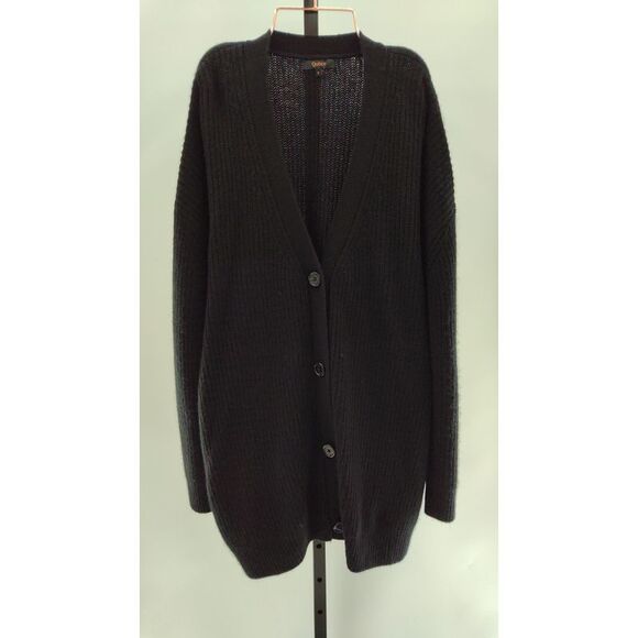 Quince Women Mongolian Cashmere Oversized Boyfriend Cardigan Sweater Black L - Picture 2 of 3